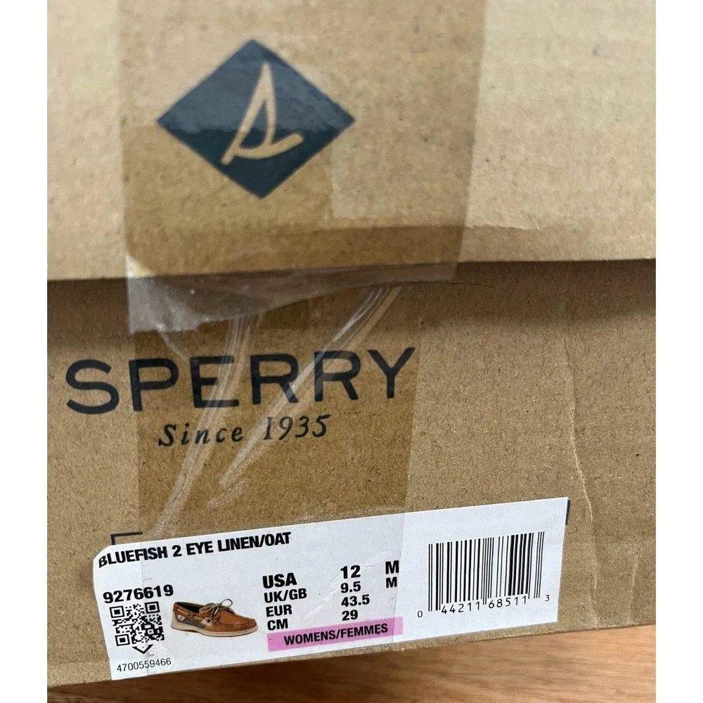 Sperry Women's Bluefish 2 Eye Leather Boat Shoes Linen/Oat Size 12 NEW